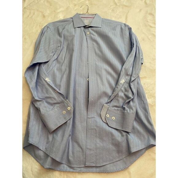 Bugatchi Uomo Mens Shirt Blue striped 16 32/33 - Picture 1 of 6
